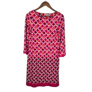 Eliza J‎ Womens Geometric Print Shift Dress Size 8 Pink Colorful Stretchy Comfy